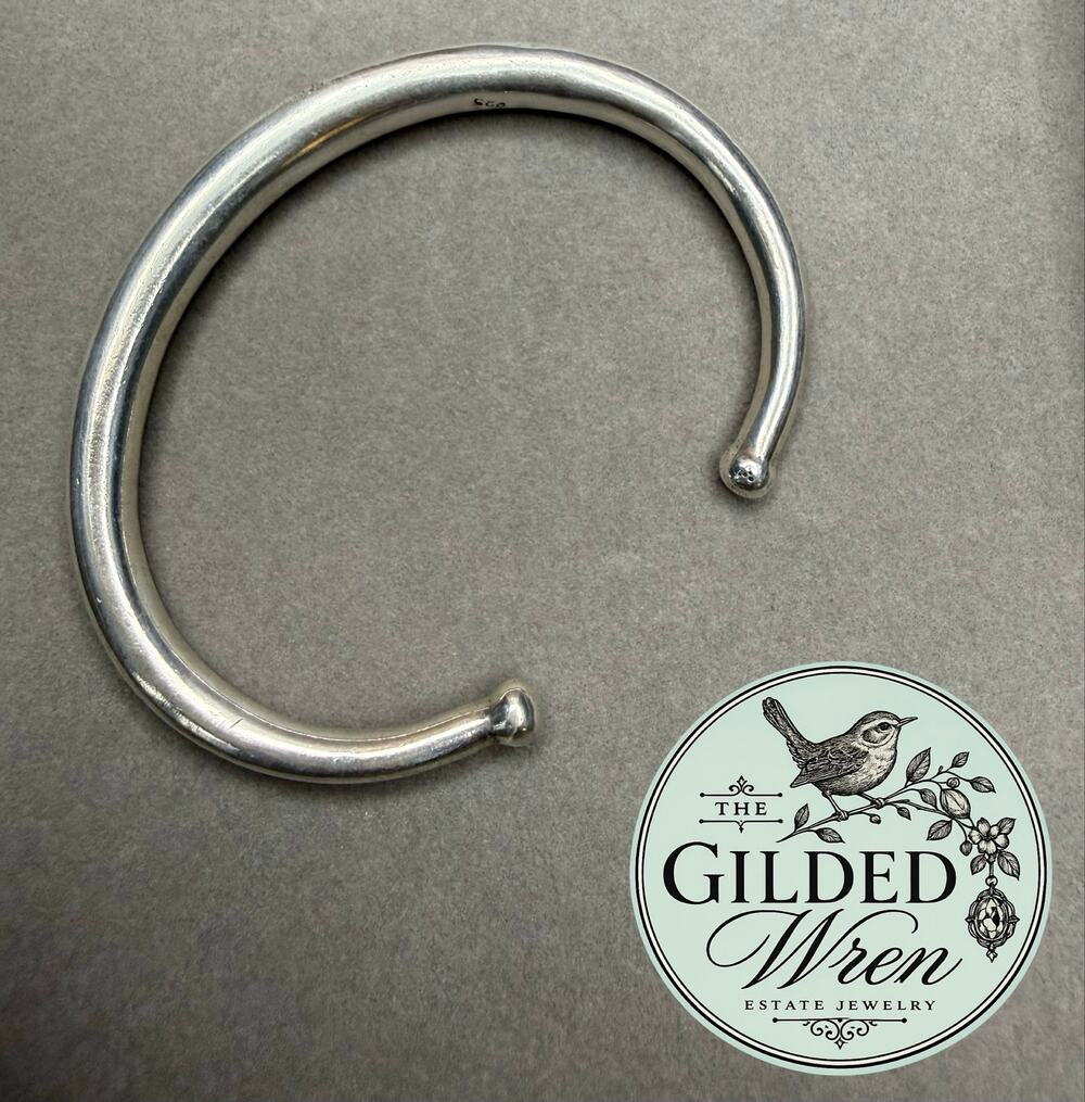 Sterling Silver 925 Open Cuff Bracelet Ball End Bangle 13.41g Estate Jewelry